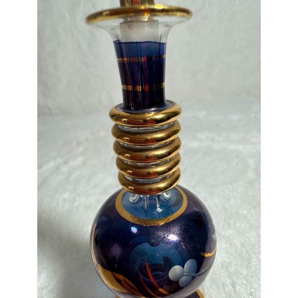 Handcrafted Egyptian Glass Perfume Bottle With Gold Accents Dark Blue & Gold - Picture 8 of 8